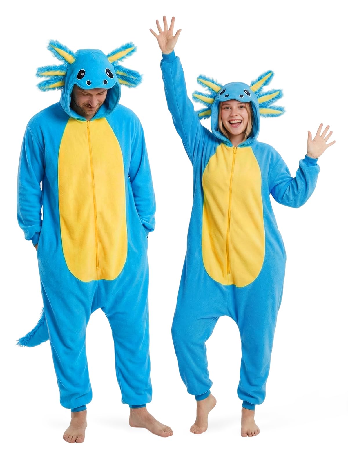 Adult Axolotl Onesie Costume - 3D Hooded Animal One-Piece Pajama for Halloween Men Women