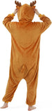 Adult Reindeer Onesie Costume - 3D Hooded Animal One-Piece Pajama for Halloween Men Women