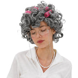 Halloween Gray Old Lady Costume Wig Set for Women
