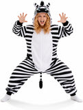 Adult Zebra Onesie Costume - 3D Hooded Animal One-Piece Pajama for Halloween Men Women