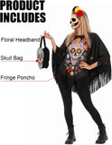 Women's Skeleton Costume, Halloween Poncho Cape