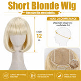 Short Blonde Bob Inward Curl Wig with Bangs for Women