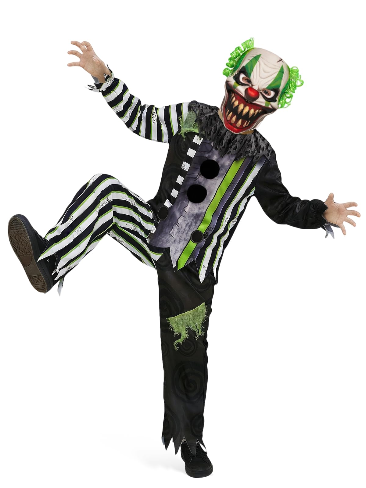 Kids Scary Clown Halloween Costume, Boys Girls Creepy Clown Outfit with Mask