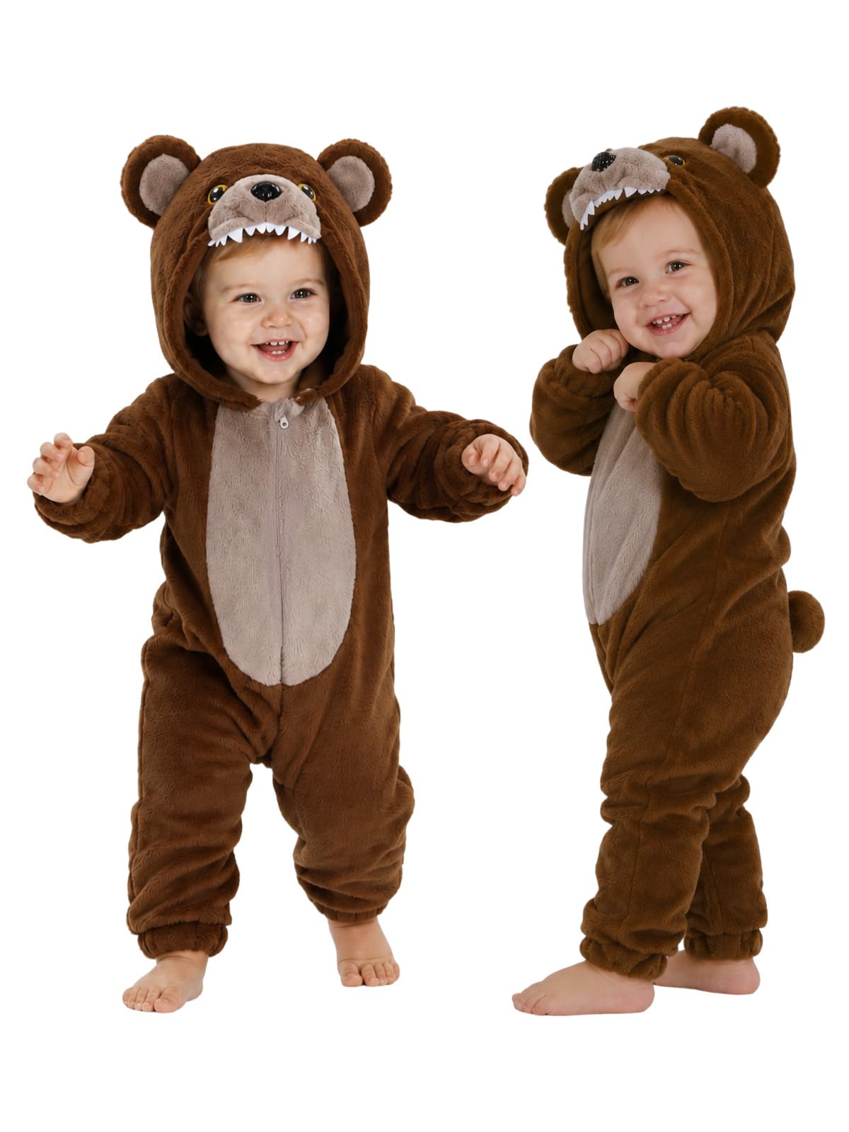 Toddler Brown Bear Costume for Girls & Boys - 3D Hooded Animal Jumpsuit for Halloween Party