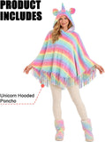 Unicorn Poncho for Adults, Rainbow Hooded Cape Women | Luminous fringe wearable blanket cloak for women one size halloween costume adult