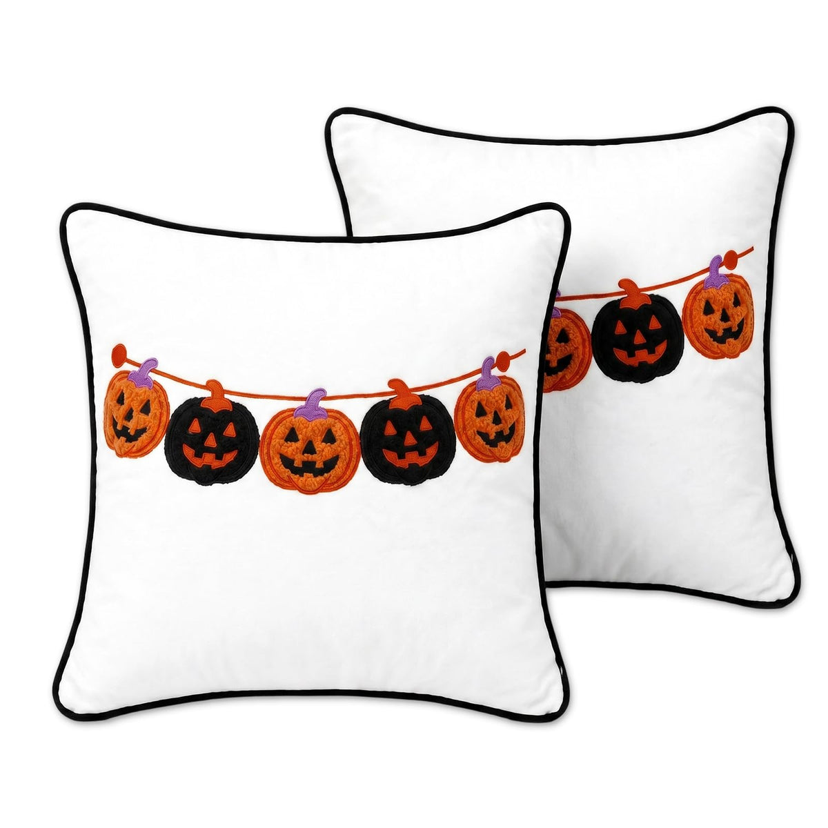 Halloween Pillow Covers 18x18 Set of 2, Pumpkin Garland Cases