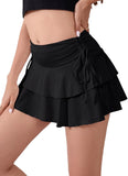 Women's Y2k Mini Ruffle Skirt with Shorts, High Waisted Tiered Layers Skort, Side Drawstrin Skater Skirt