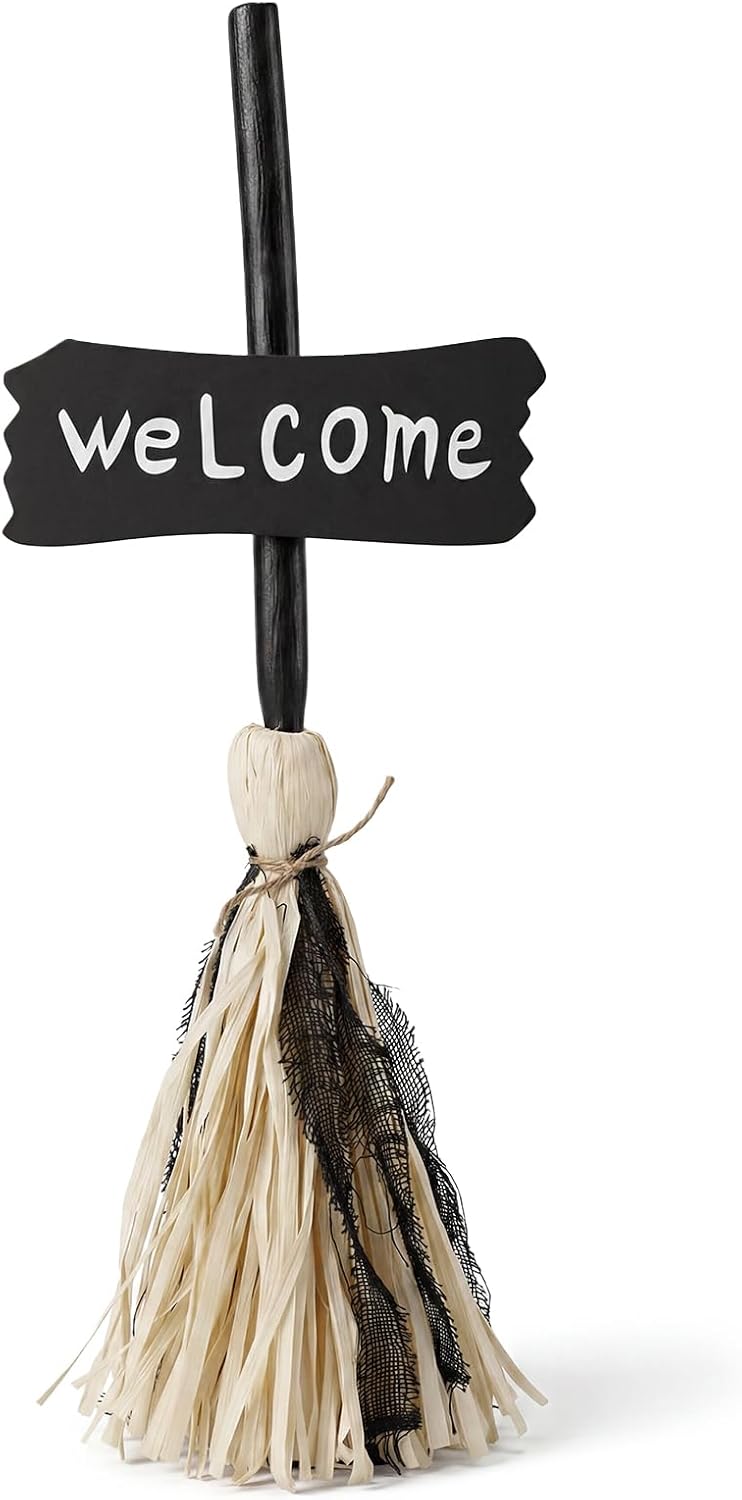 Halloween Animated Witch Broom Decor with Light & Sound Black