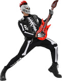 Men's Skeleton Rocker Costume Adult Punk Skull Costume with Accessories for Halloween Cosplay Party