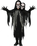Kids Grim Reaper Costume, Halloween Hooded Black Robe Outfit with 2 Skull Masks and Gloves