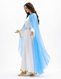 Virgin Mary Costume for Women, 3 PCS Adult Biblical Mother Mary White Dress with Attached Blue Cape