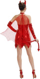 5 PCS Womens Red Devil Costume Set Halloween Nightclub Clubwear Cosplay Outfits