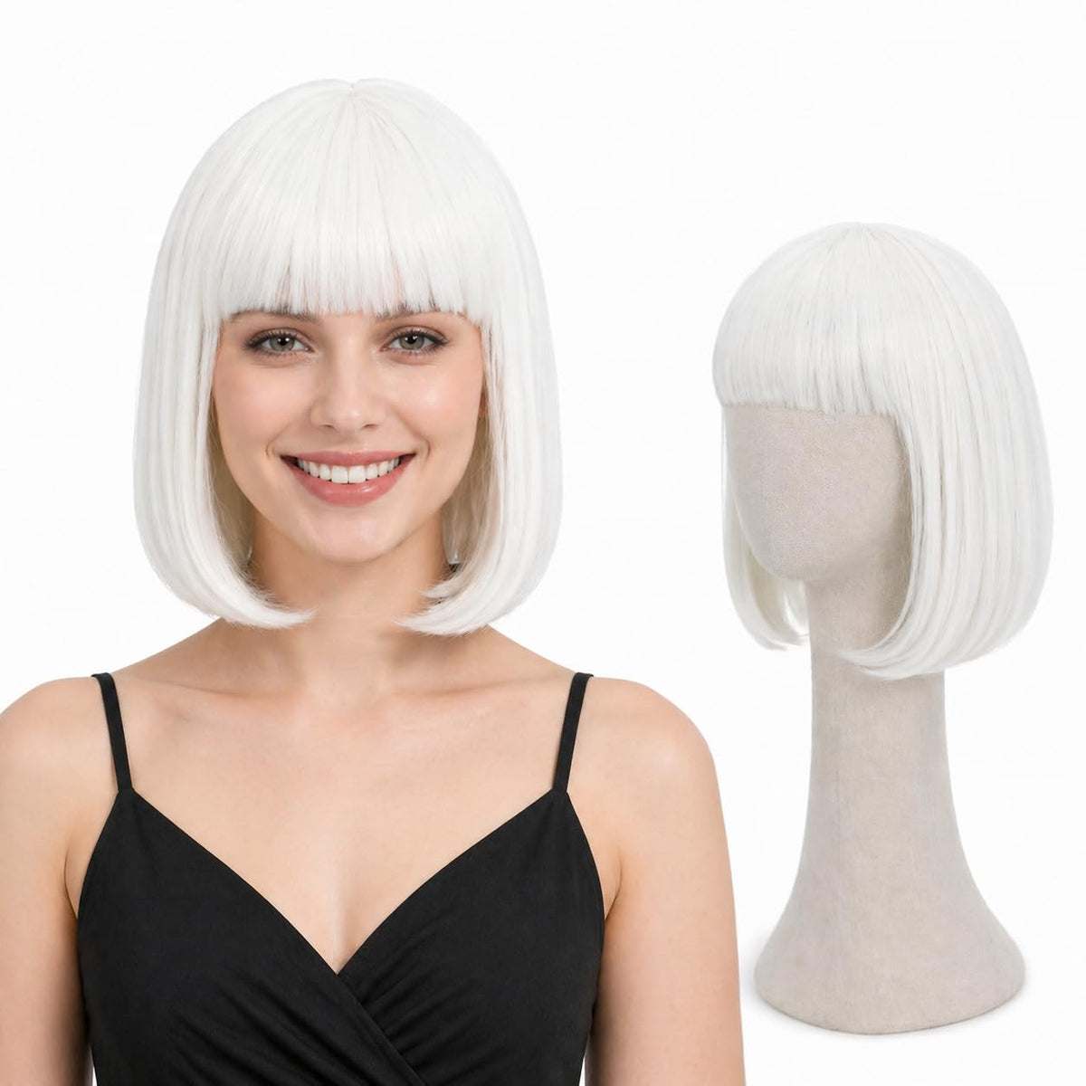 Short Pure White Bob Wig with Bangs for Women