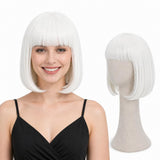 Short Pure White Bob Wig with Bangs for Women