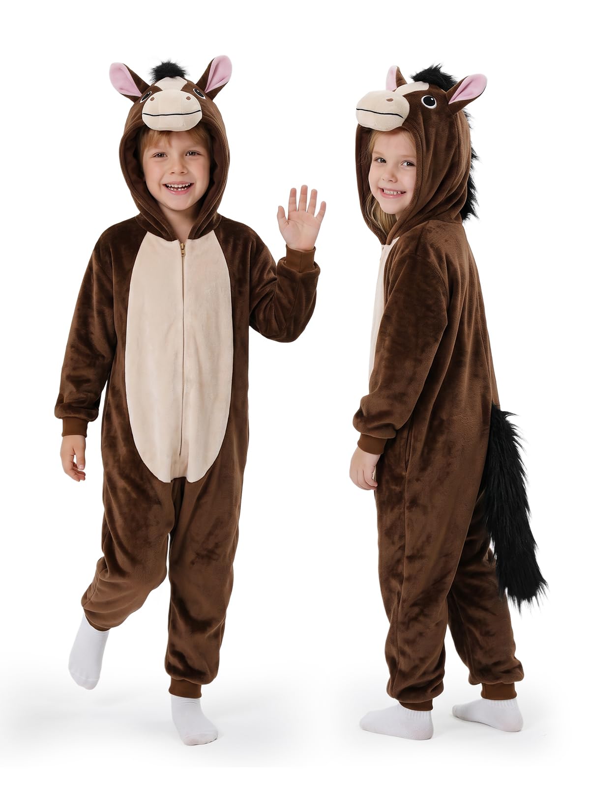 Kids Brown Horse Costume for Halloween with 3D Hood and Long Tail