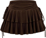 Women's Y2k Mini Ruffle Skirt with Shorts, High Waisted Tiered Layers Skort, Side Drawstrin Skater Skirt