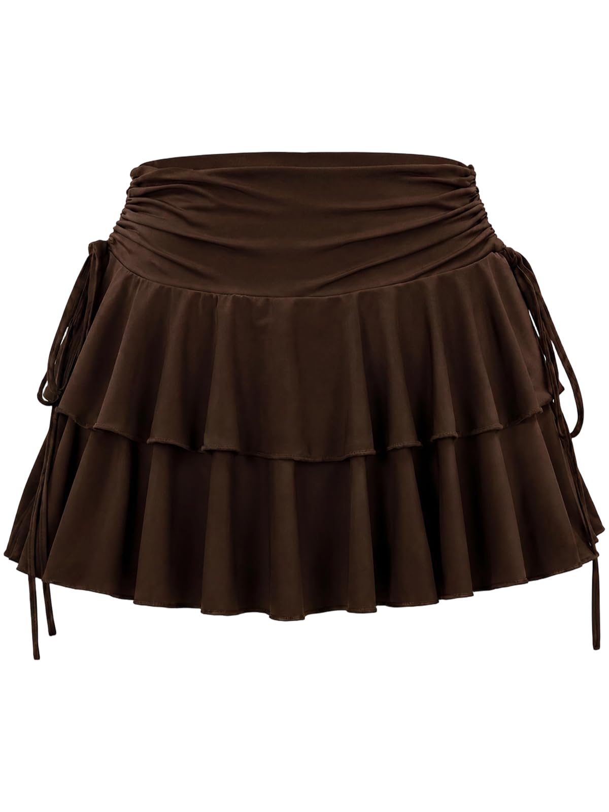Women's Y2k Mini Ruffle Skirt with Shorts, High Waisted Tiered Layers Skort, Side Drawstrin Skater Skirt
