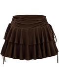 Women's Y2k Mini Ruffle Skirt with Shorts, High Waisted Tiered Layers Skort, Side Drawstrin Skater Skirt