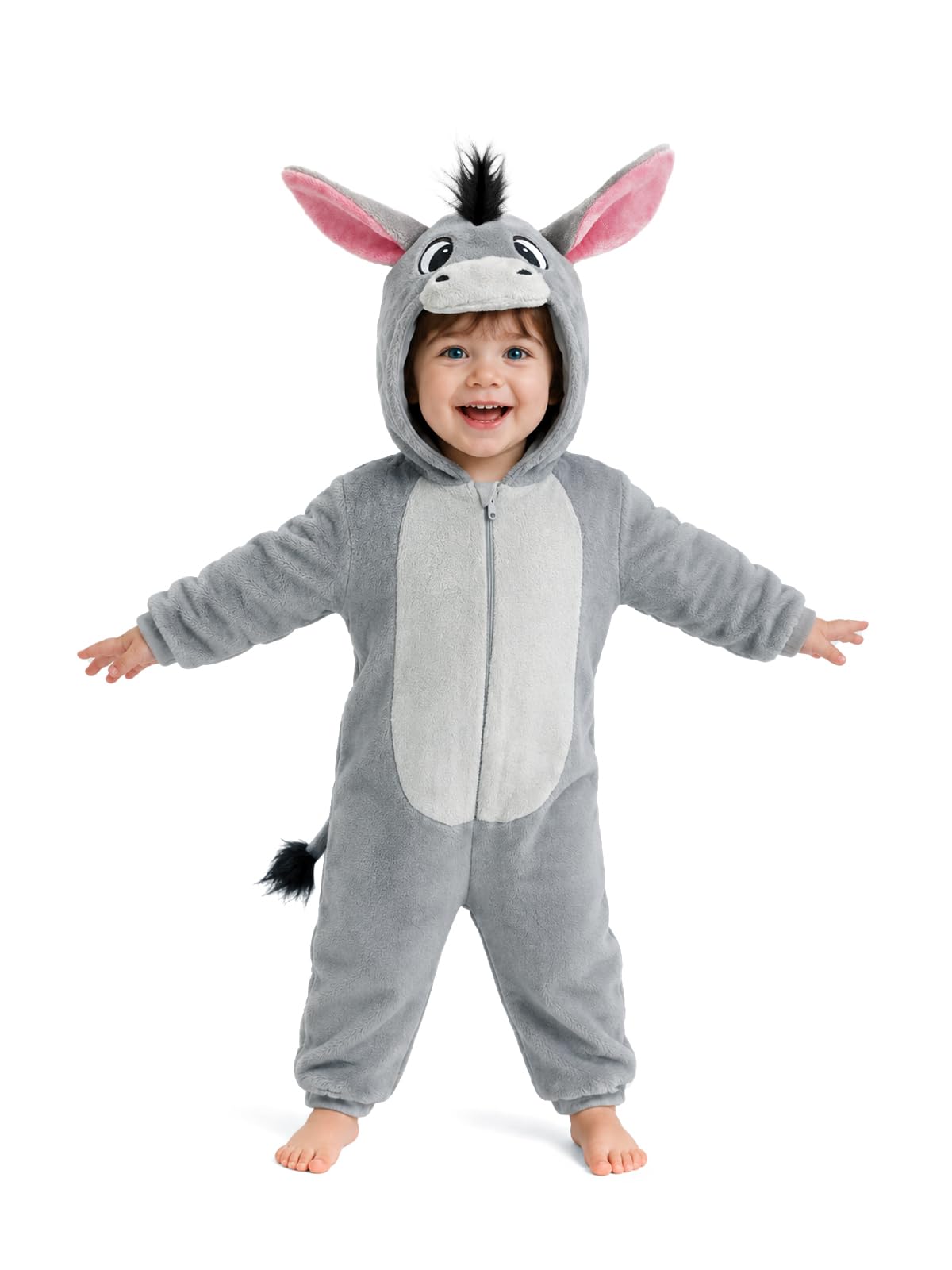 Toddler Grey Donkey Costume for Girls & Boys - 3D Hooded Animal Jumpsuit for Halloween Party