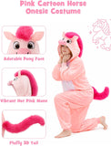 Adult Pink Horse Onesie Costume - 3D Hooded Animal One-Piece Pajama for Halloween Men Women