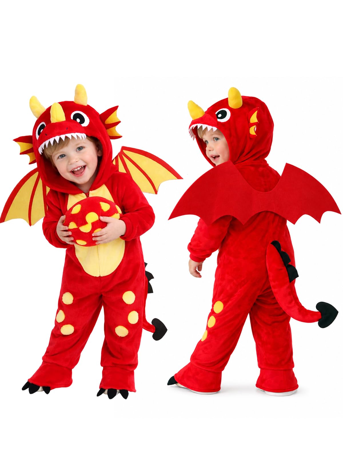 Toddler Dinosaur Costume, 3D Hooded Animal Jumpsuit for Halloween, 2-4T