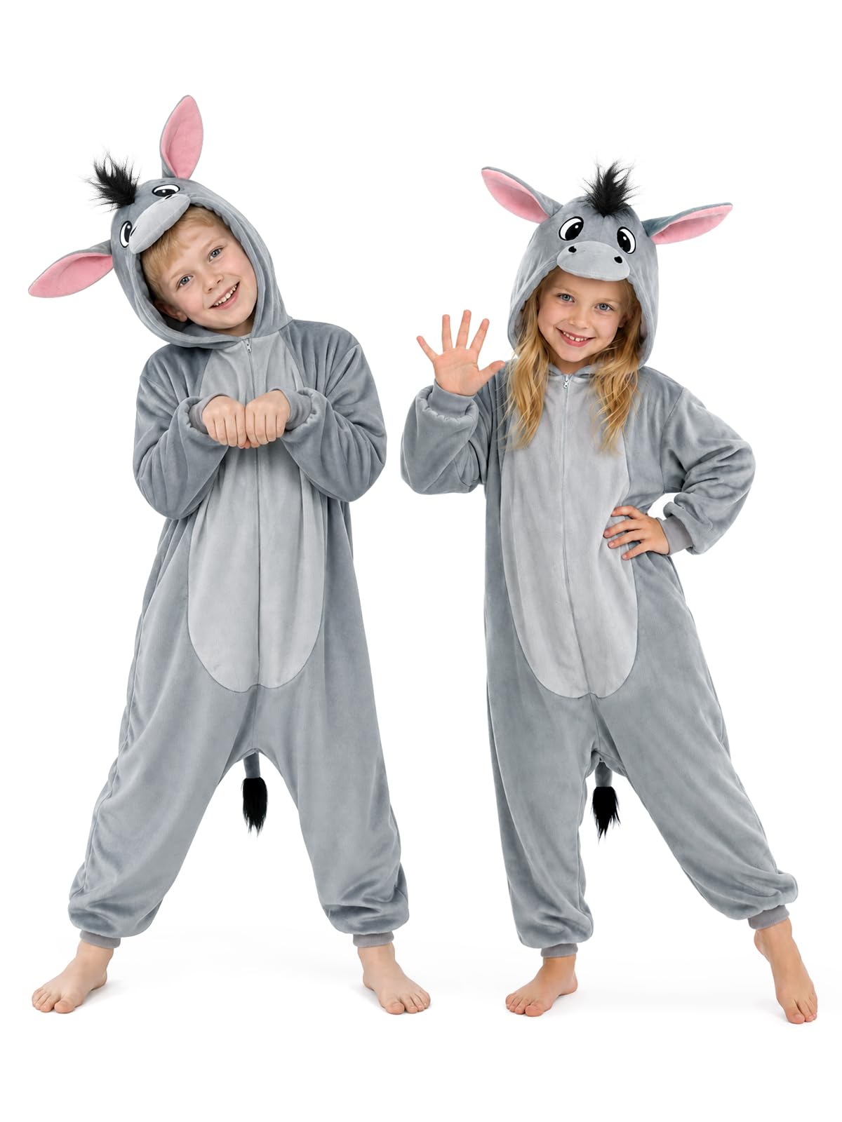 Kids Donkey Costume for Girls & Boys - 3D Hooded Animal Jumpsuit Costume for Halloween Party