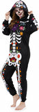 Adult Floral Skeleton Onesie Costume - One-Piece Pajama for Halloween Women