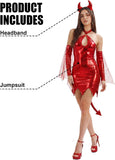 5 PCS Womens Red Devil Costume Set Halloween Nightclub Clubwear Cosplay Outfits