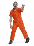 Adult Orange Zombie Prisoner Costume for Men Women Radiation Inmate Jumpsuit for Halloween Horror Cosplay Party