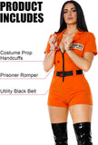 3 PCS Womens Orange Prisoner Costume Romper Halloween Playsuit