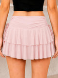 Women's Y2k Mini Ruffle Skirt with Shorts, High Waisted Tiered Layers Skort, Side Drawstrin Skater Skirt