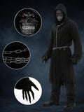 Grim Reaper Costume for Men - Hooded Black Robe with Chains & Light-Up Skull Mask for Halloween Party