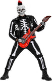 Men's Skeleton Rocker Costume Adult Punk Skull Costume with Accessories for Halloween Cosplay Party