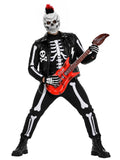 Men's Skeleton Rocker Costume Adult Punk Skull Costume with Accessories for Halloween Cosplay Party