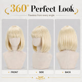 Short Blonde Bob Inward Curl Wig with Bangs for Women