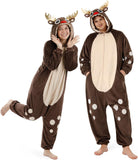 Adult Reindeer Onesie Costume - 3D Hooded Animal One-Piece Pajama for Halloween Men Women