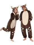 Adult Reindeer Onesie Costume - 3D Hooded Animal One-Piece Pajama for Halloween Men Women