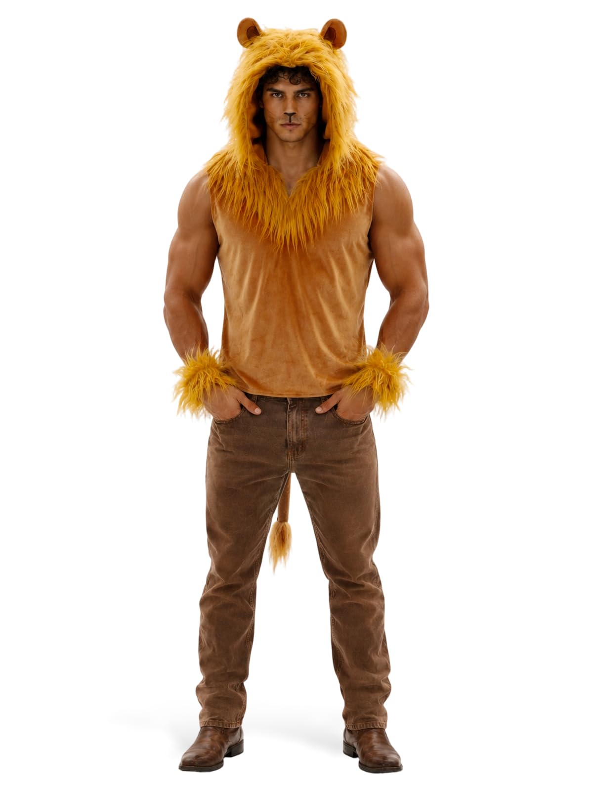Mens Lion Costume Adult King of the Jungle Costumes With Mane Halloween Animal Cosplay Costumes for Men Women