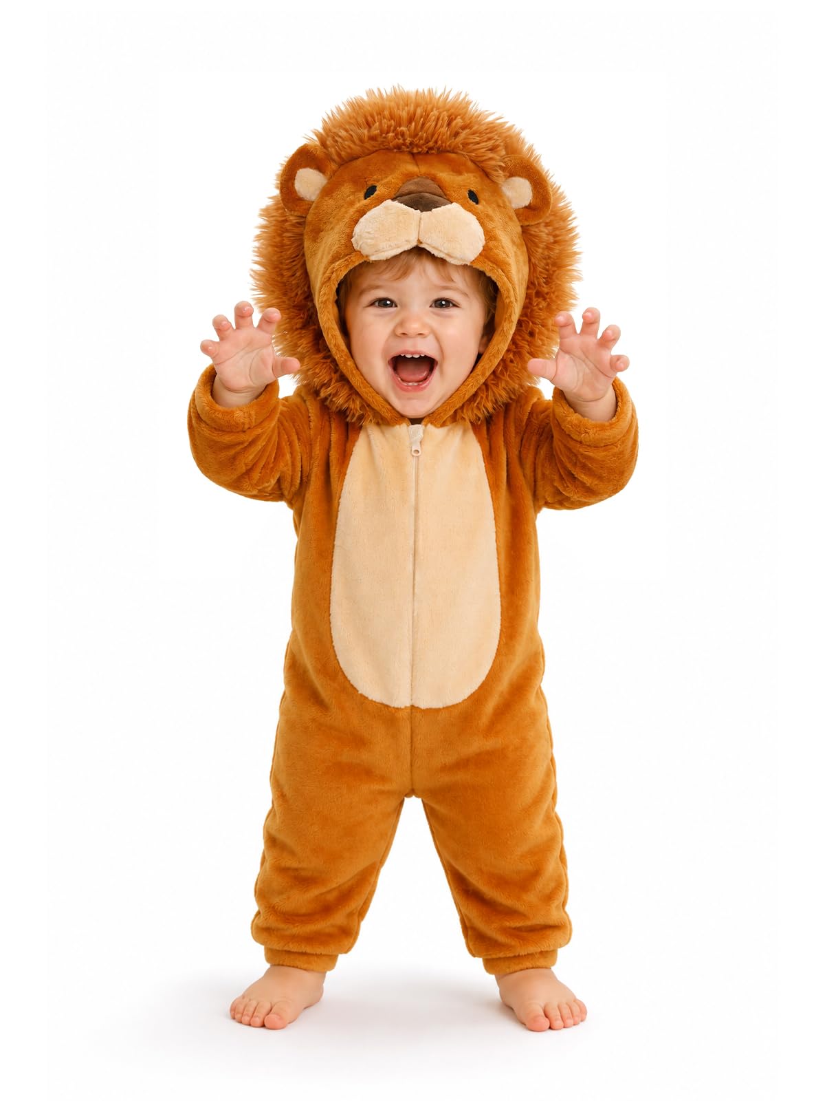 Toddler Cute Lion Costume for Girls & Boys - 3D Hooded Animal Jumpsuit for Halloween Party