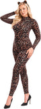2 PCS Long Sleeve Leopard Costume for Women, Sexy Animal Print Backless Catsuit Bodysuit, Halloween Cosplay Party Outfits