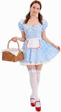 Blue Gingham Country Girl Halloween Costumes for Women, 2 PCS Checkered Apron Dress with Thigh High Bow Socks