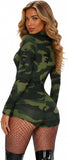 Military Costumes for Women, Long Sleeve Camo Romper, Camouflage Jumpsuit Bodysuit for Halloween Cosplay Outfit