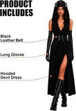 3 PCS Sexy Devil Costume for Women Hooded Black Maxi Dress