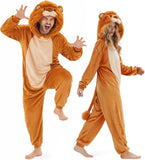 Adult Lion Onesie Costume - 3D Hooded Animal One-Piece Pajama for Halloween Men Women