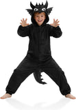 Kids Black Dragon Costume for Girls & Boys - 3D Hooded Animal Jumpsuit for Halloween Party