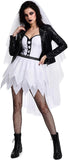 Gothic Bride Costume Women, 3PCS Dark Wedding Halloween Costumes with Studded Faux Leather Biker Jacket
