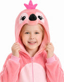Kids Flamingo Costume for Girls & Boys - 3D Hooded Animal Jumpsuit for Halloween Party