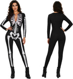 Skeleton Onesie, Skeleton Bodysuit for Women, Halloween Zipper Front Slim Fit Jumpsuit Catsuit