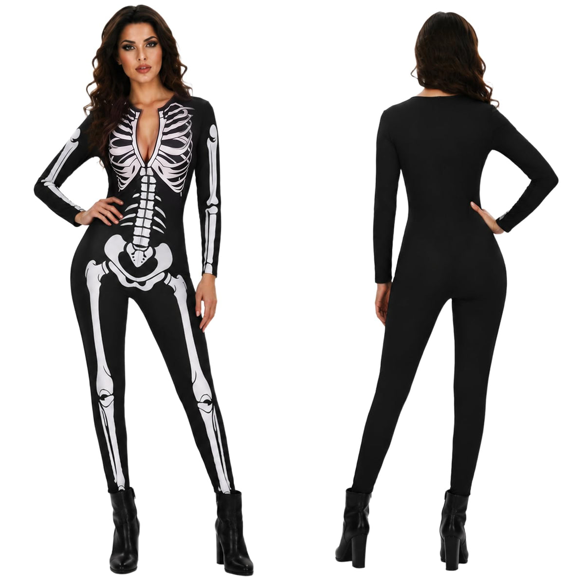 Skeleton Onesie, Skeleton Bodysuit for Women, Halloween Zipper Front Slim Fit Jumpsuit Catsuit