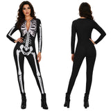 Skeleton Onesie, Skeleton Bodysuit for Women, Halloween Zipper Front Slim Fit Jumpsuit Catsuit